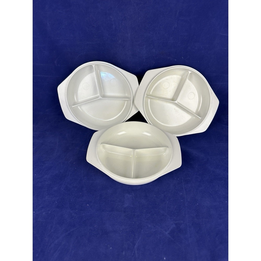 Vintage Set Of 3 Nordic Ware THREE FOR ONE Divided Microwave Dishes  No Lids